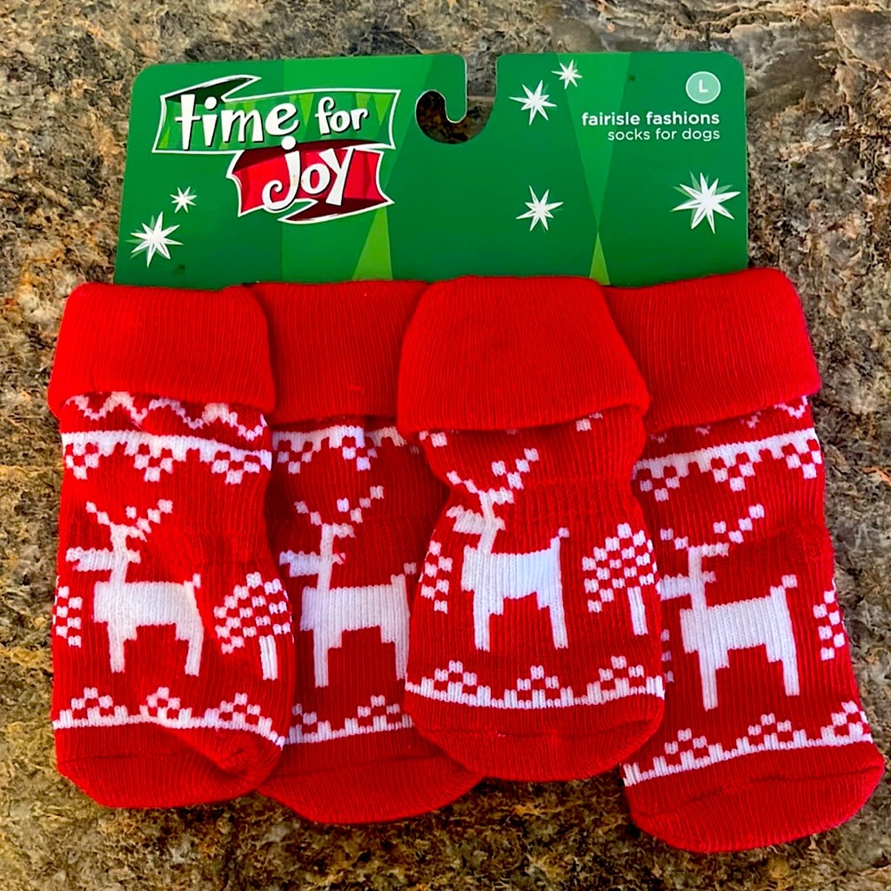 NWT GRIP Socks for Dogs Red and White L